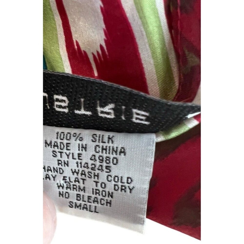 Industrie B Women’s  Silk Blouse Ikat Print-Tie Front- Size Small - Picture 6 of 6